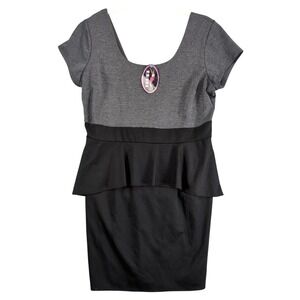 Paper Doll Peplum‎ Dress Plus Size 3X Gray Black Scoop Neck Knee Length Modern
